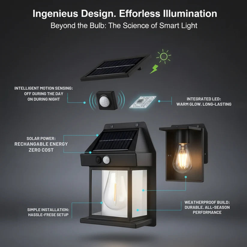 LED Solar Wall Lamp | Outdoor Security | Zero Electricty Cost