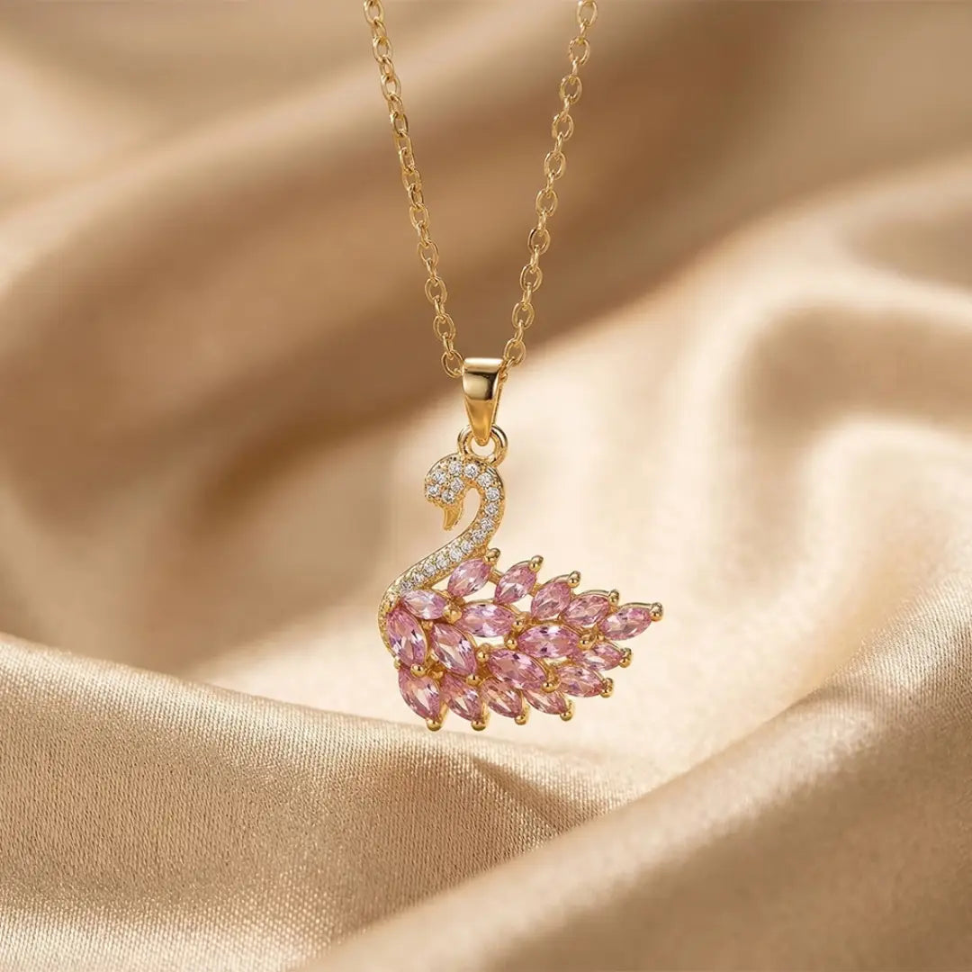 Luxury Swan Crystal Pendant Necklace for Women (Gold )