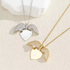 💛 Customized Angel Wings Name Necklace – Personalized Heart Pendant for Couples