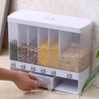 Wall Mounted Kitchen Rice and Cereal Dispenser with 6 Compartments, Food Grade PP
