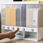 Wall Mounted Kitchen Rice and Cereal Dispenser with 6 Compartments, Food Grade PP