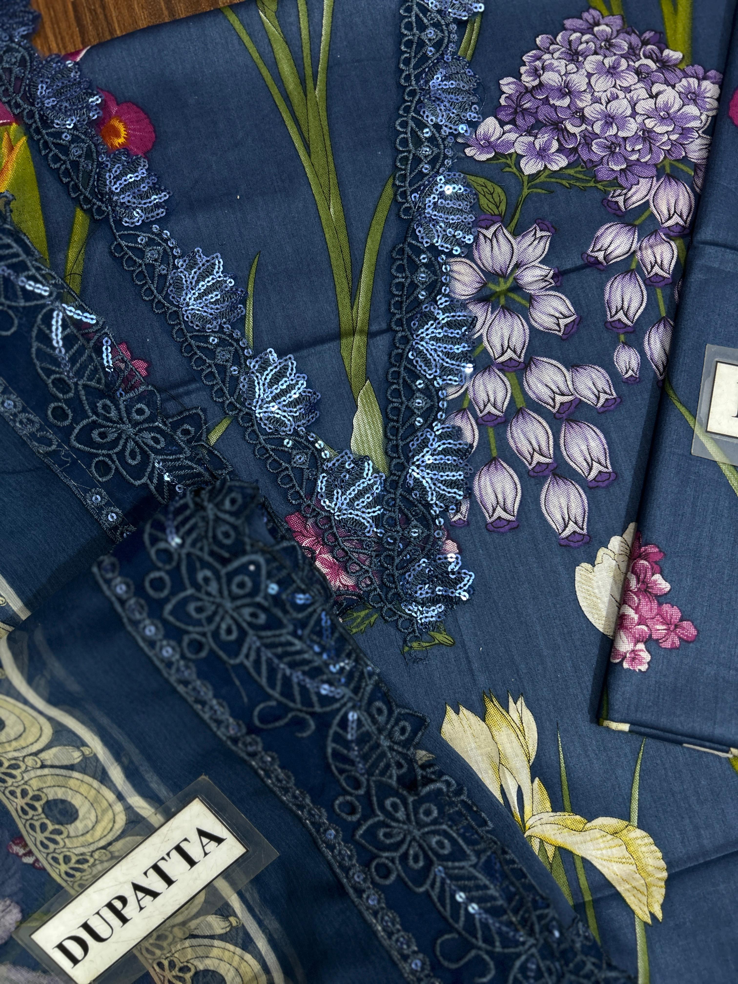 Lawn ☆ Maria B  & Chiffon duppatta duptta Printed 90/70 Lawn Front Printed Lawn Back