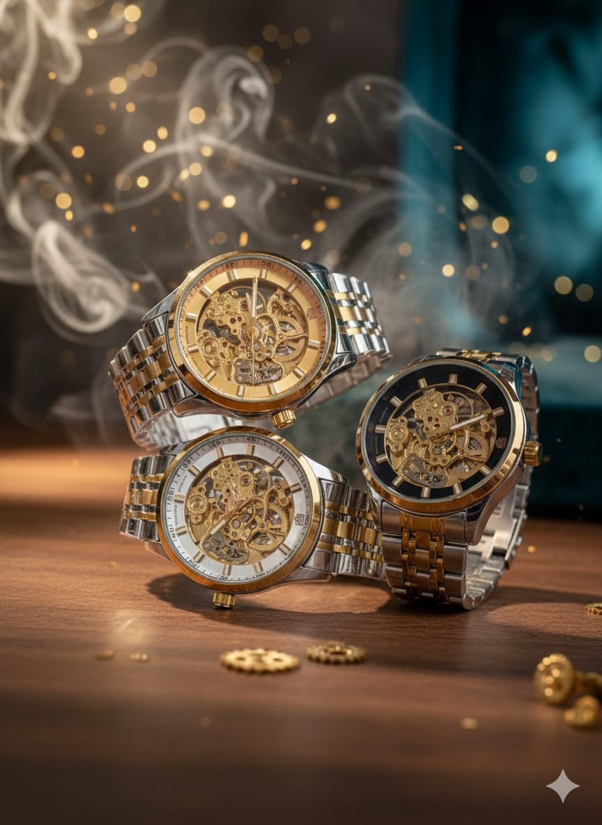 Luxury Skeleton Automatic Chain Watch for Men – Premium Steel Strap