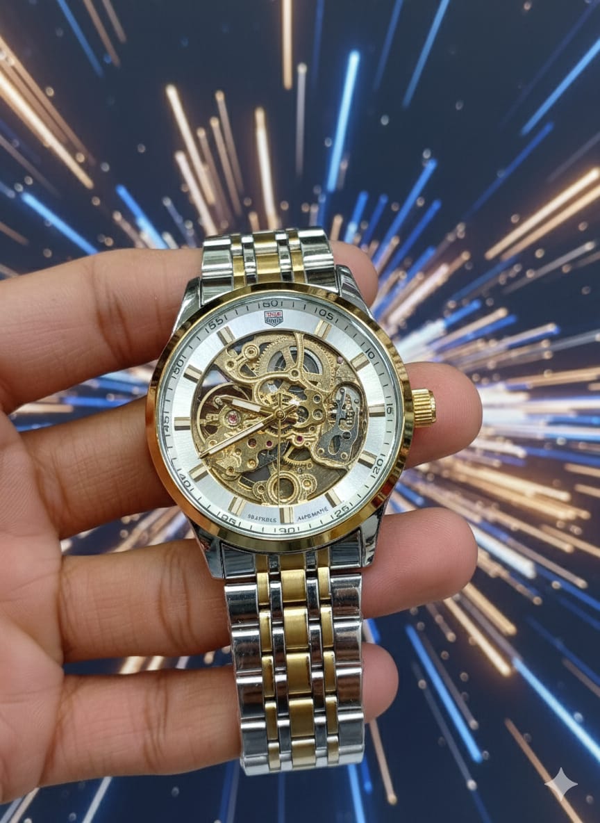 Luxury Skeleton Automatic Chain Watch for Men – Premium Steel Strap