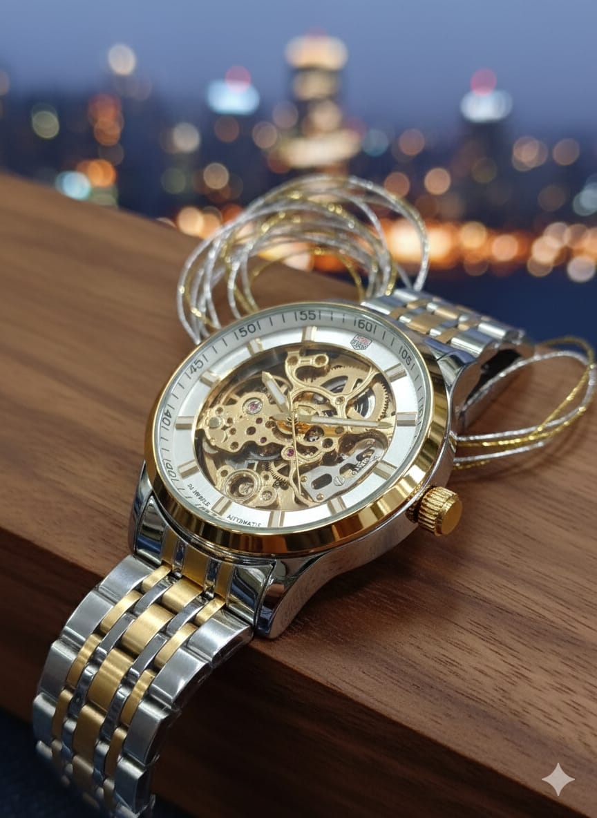 Luxury Skeleton Automatic Chain Watch for Men – Premium Steel Strap