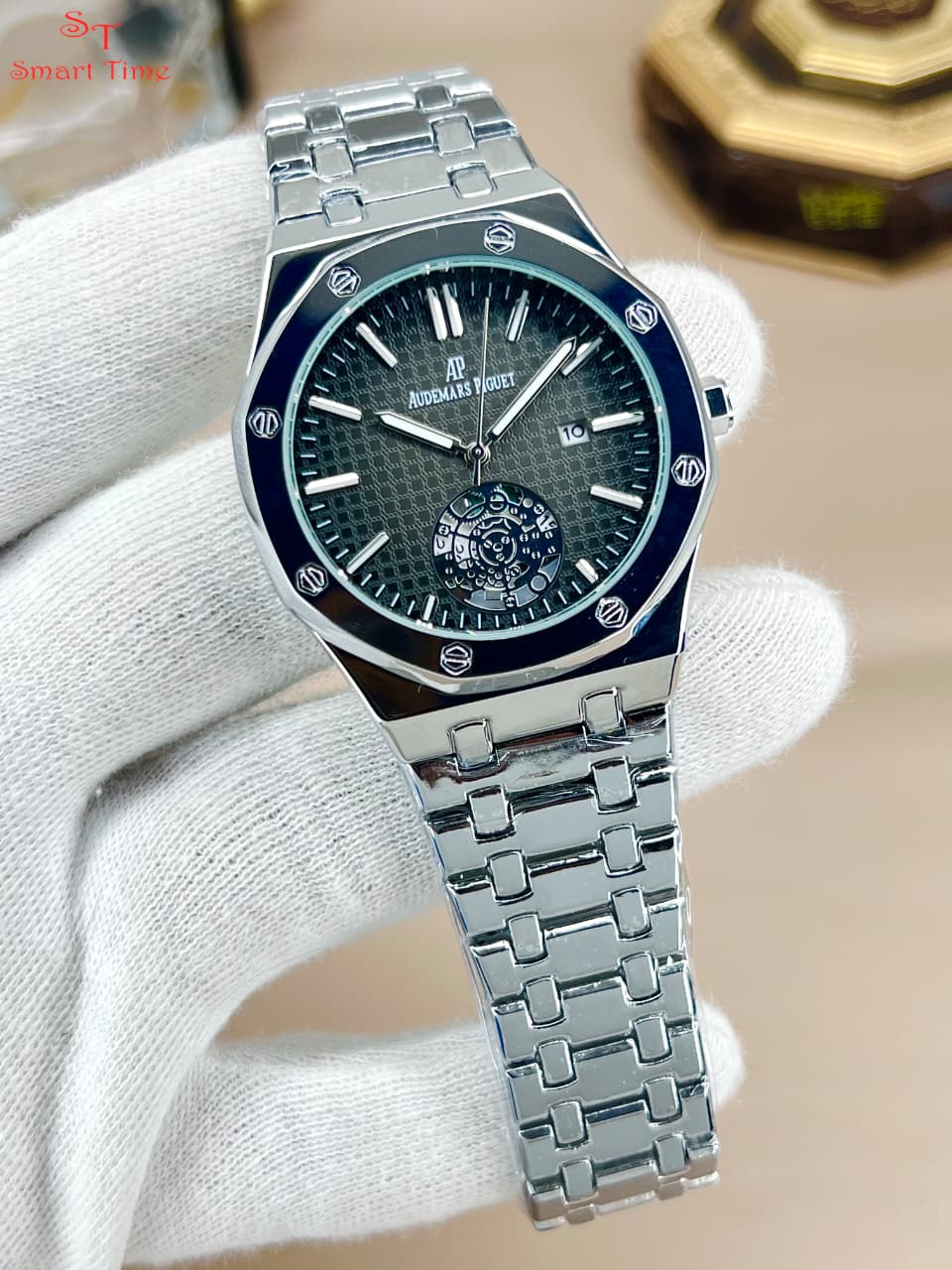 AP Style Men’s Stainless Steel Watch – Date Working | Double Lock Chain