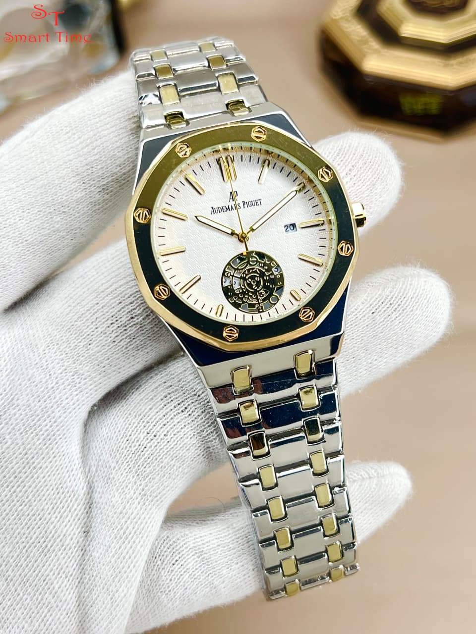 AP Style Men’s Stainless Steel Watch – Date Working | Double Lock Chain