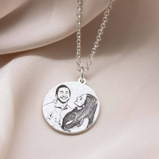Personalized Photo Engraved Coin Necklace – Custom Round Pendant