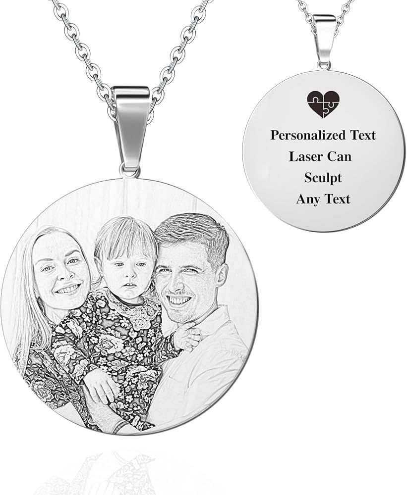 Personalized Photo Engraved Coin Necklace – Custom Round Pendant