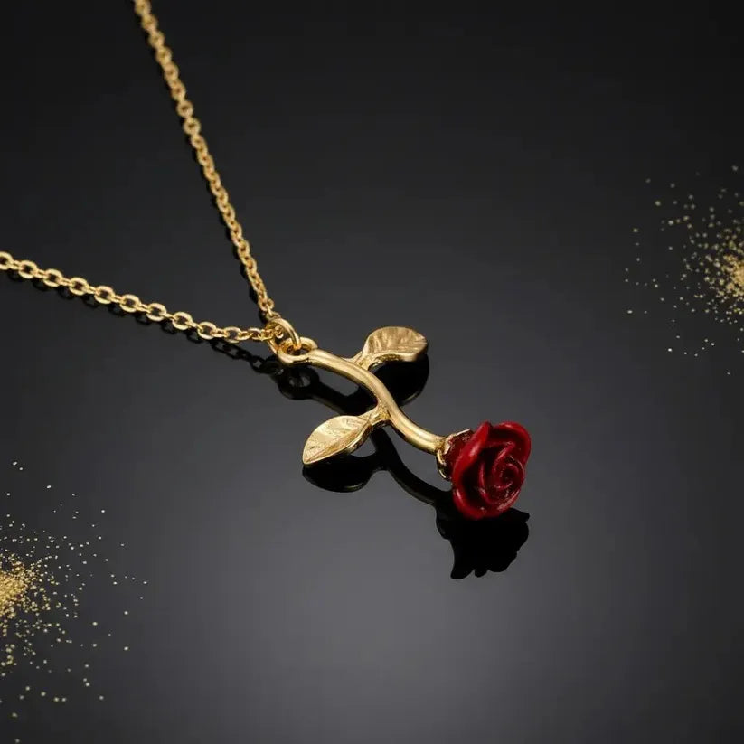 Falling Rose Pendant Necklace – Gold Plated Adjustable Chain