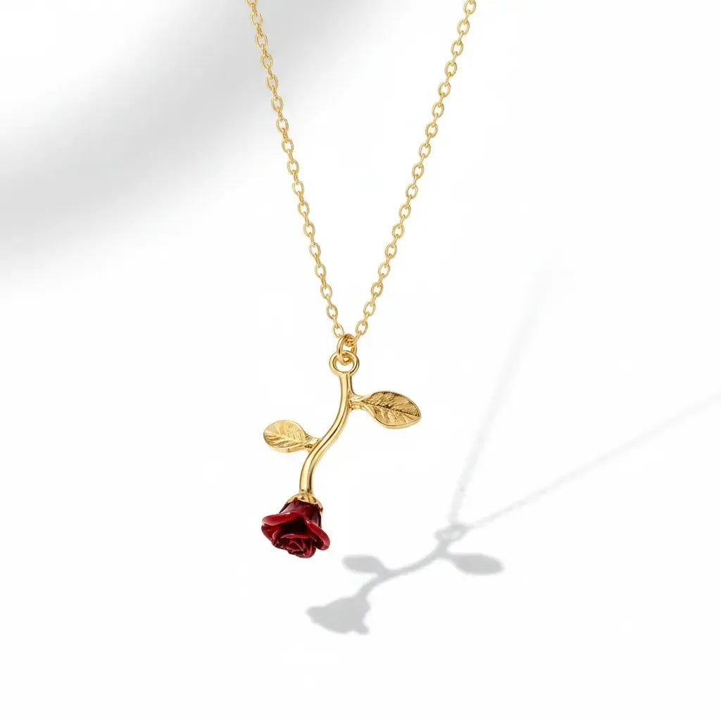 Falling Rose Pendant Necklace – Gold Plated Adjustable Chain