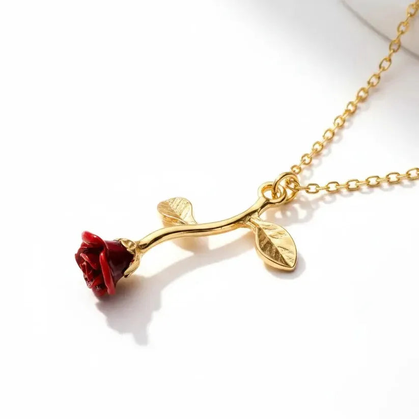 Falling Rose Pendant Necklace – Gold Plated Adjustable Chain