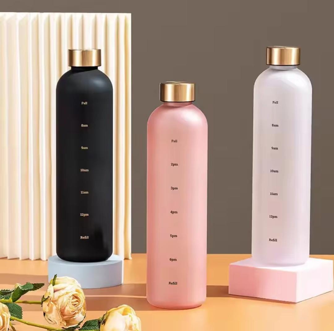 Motivational Water Bottle with Time Marker – 1L Leakproof Aesthetic Hydration Bottle